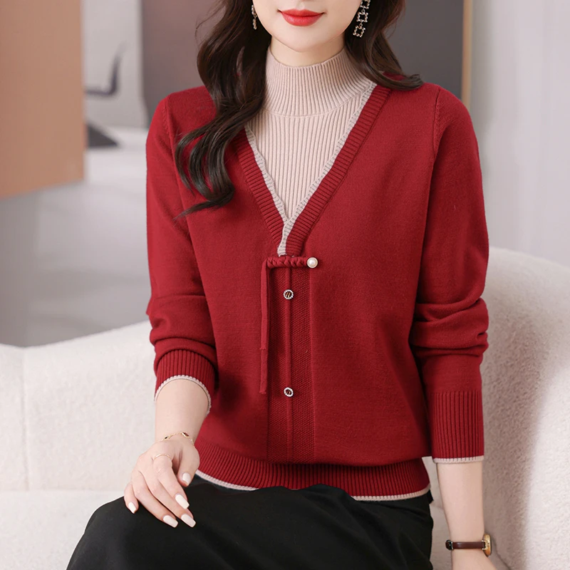 大码洋气妈妈装高领时尚秋冬针织冬季女士加厚短款打底中老年