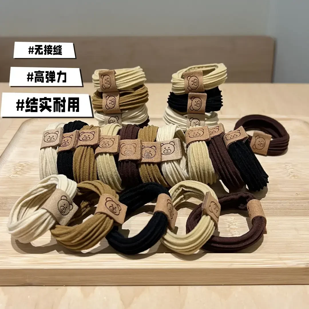 非金属布艺发饰小熊标加粗高弹力无接缝高马尾发绳发圈结实耐用