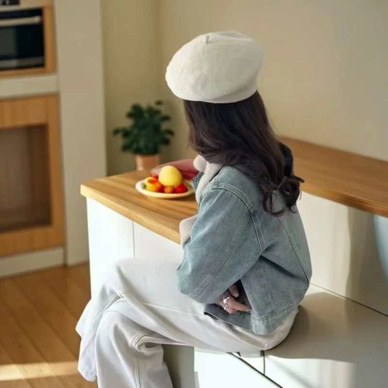 秋冬新款丝棉配毛领休闲外套#1122显瘦显气质宽松时尚短款牛仔