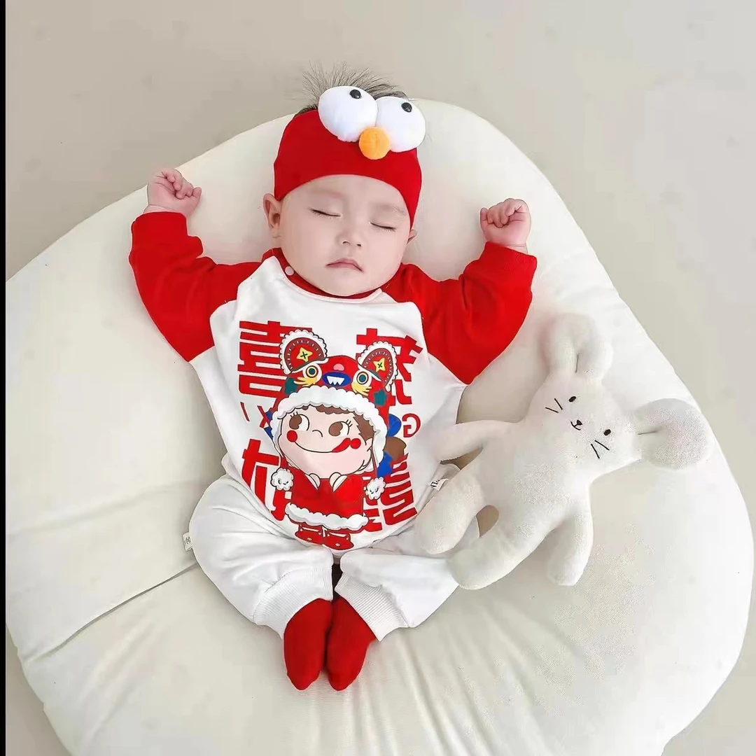 婴儿衣服秋装连体宝宝满月百天抓周新生儿外出哈衣春秋款6-12个月