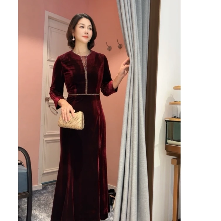 Y-8503喜妈妈气质显瘦时尚长款修身优雅秋冬婚礼宴会喜宴礼服