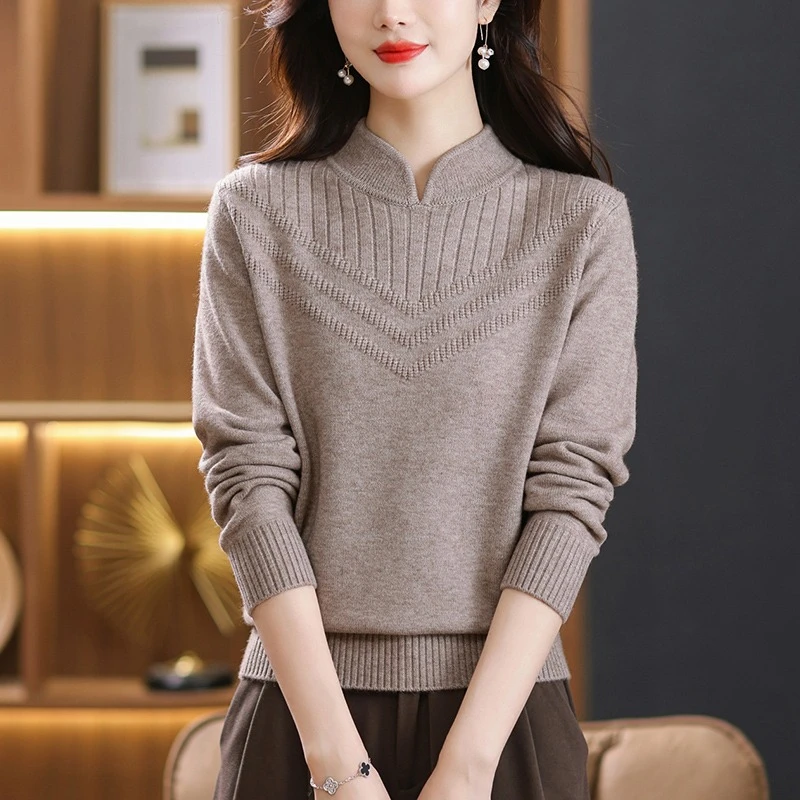 立领羊毛女秋冬2025新款洋气妈妈冬装毛衣爆款绒衫针织上衣打底衫