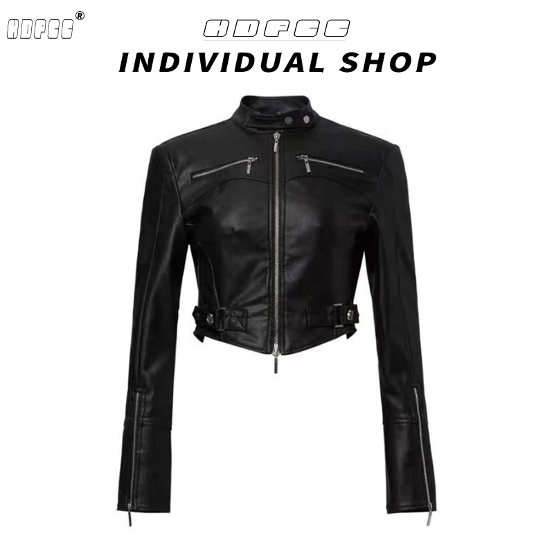 美式复古黑色pu皮短外套女春秋新款设计感立领修身机车皮夹克上衣