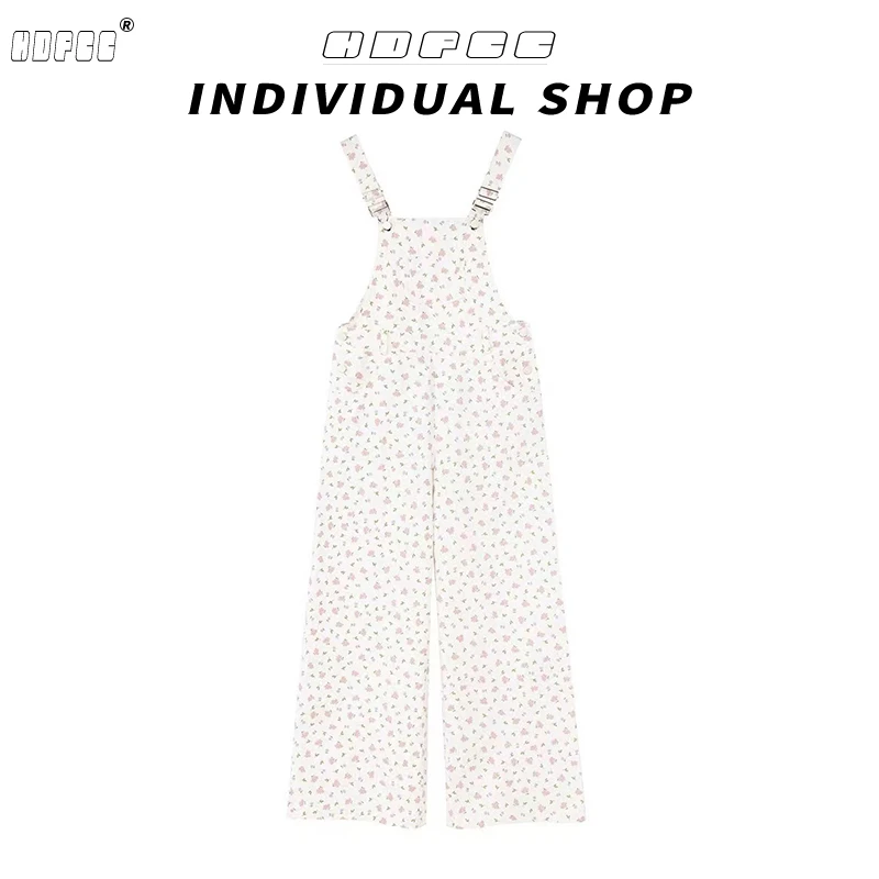 韩系甜美碎花背带裤女夏季2024新款设计感宽松显瘦百搭休闲阔腿裤