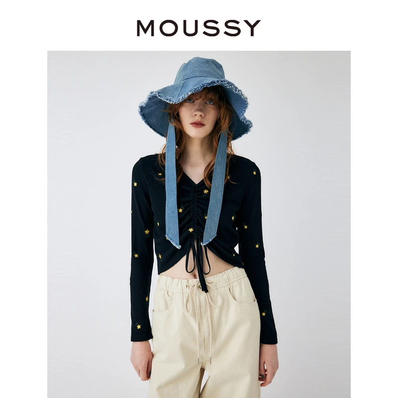 【达人专享】MOUSSY   短款修身抽绳褶皱长袖针织衫028GAL90-5100