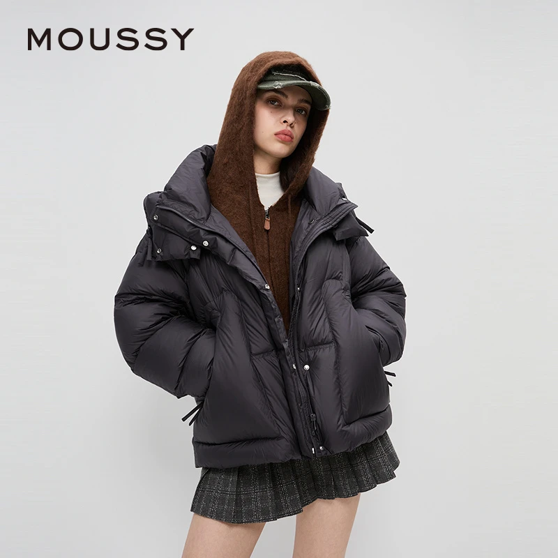 moussy 2024冬季90%连帽面包服大口袋羽绒服女028HAA30-2481