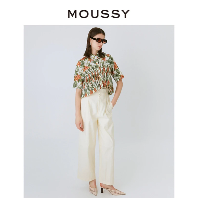 【明星同款】MOUSSY 春季复古度假风碎花短袖衬衫女028GS930-0240