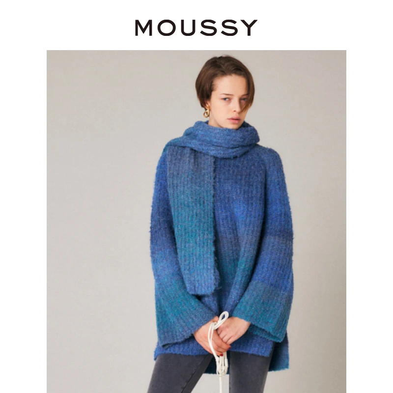 MOUSSY 新品设计感通勤渐变色软糯针织毛衣010FAS70-6140