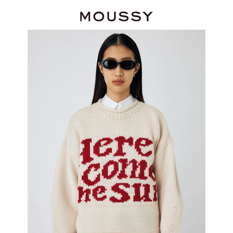 MOUSSY 秋季撞色字母温暖感圆领套头毛衣女010HAQ70-8031