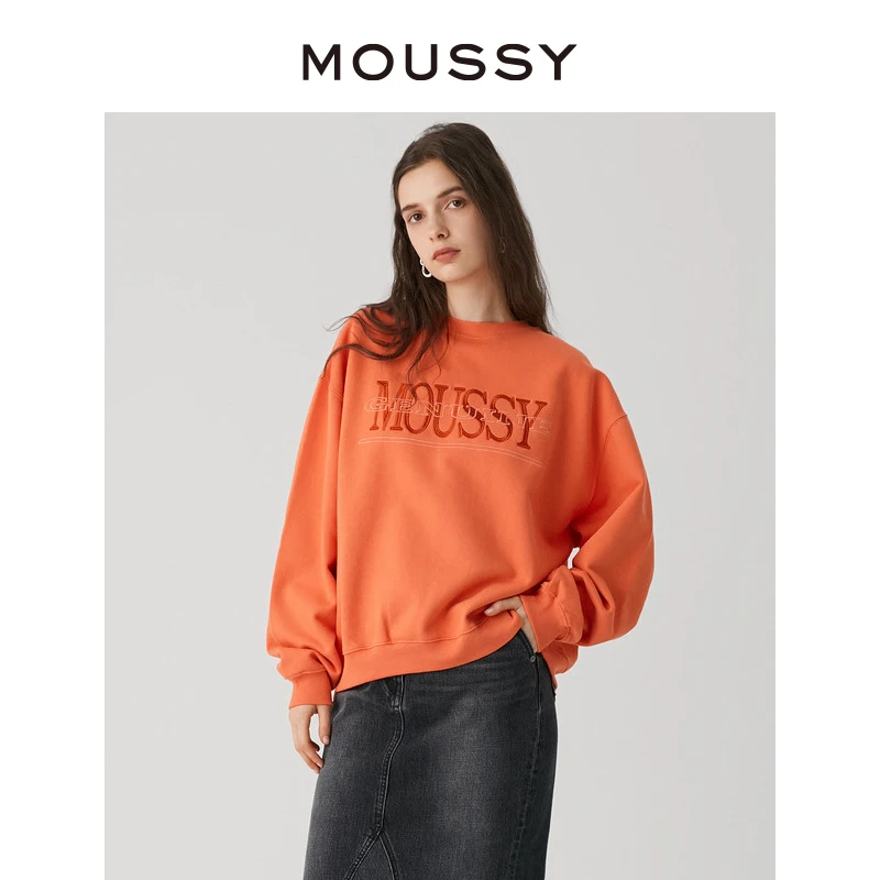 MOUSSY 2025冬季新品经典LOGO刺绣加绒休闲风卫衣女010GSL90-0730