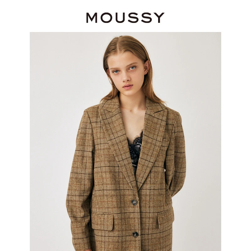MOUSSY 秋冬新品知识分子穿搭英伦格纹外套010GAS30-5440