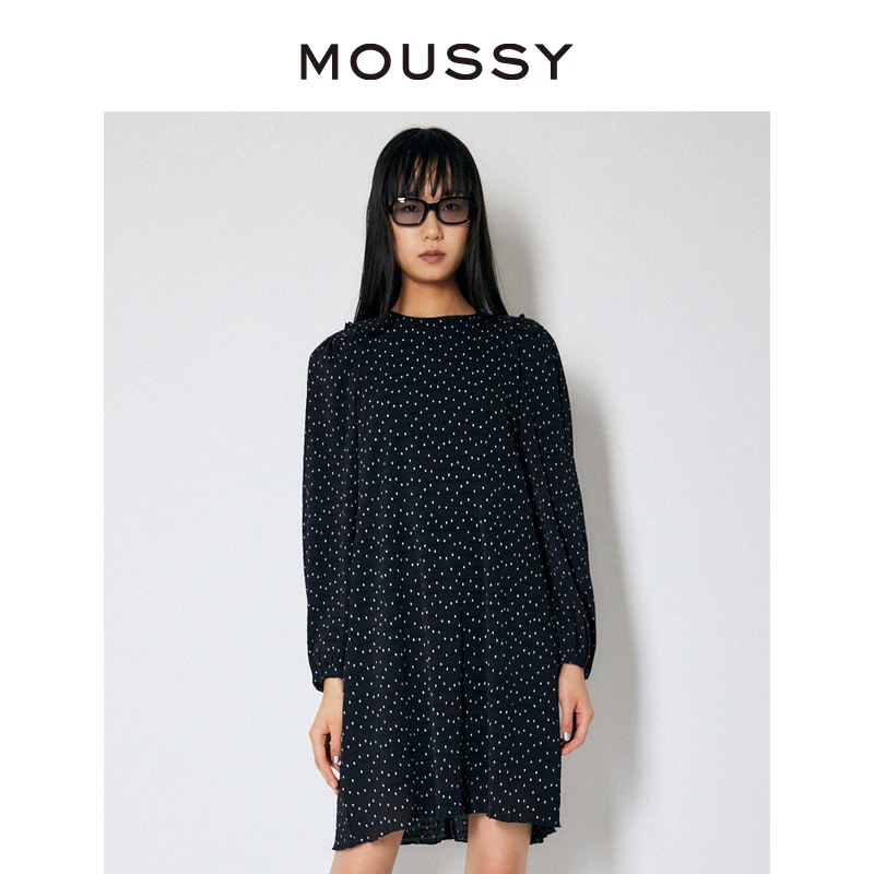 【达人专享】MOUSSY 波点印花休闲淑女风连衣裙女010FAH30-6570