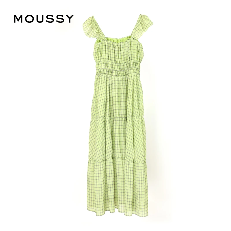 MOUSSY 2024夏季海滨度假风格纹木耳吊带连衣裙028HSS30-2011