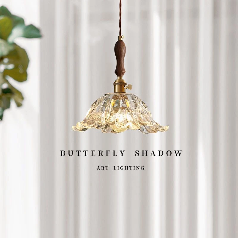 法式花朵玻璃全铜复古走廊吊灯日式床头灯胡桃木吧台民宿过道房间