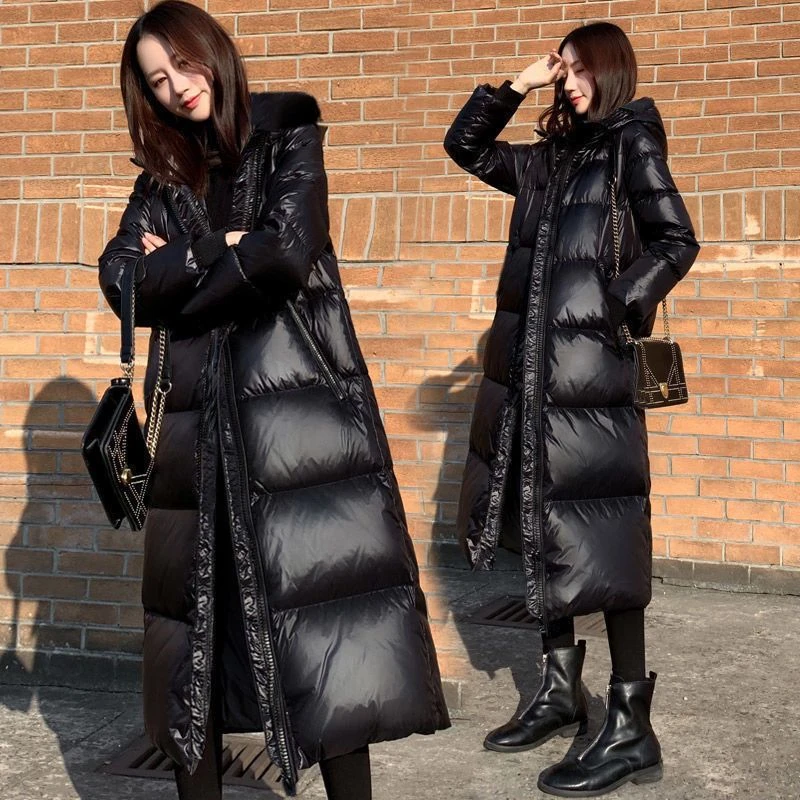 波司登黑金亮面免洗长款羽绒羽绒服女过膝2023年冬季爆款韩版加厚
