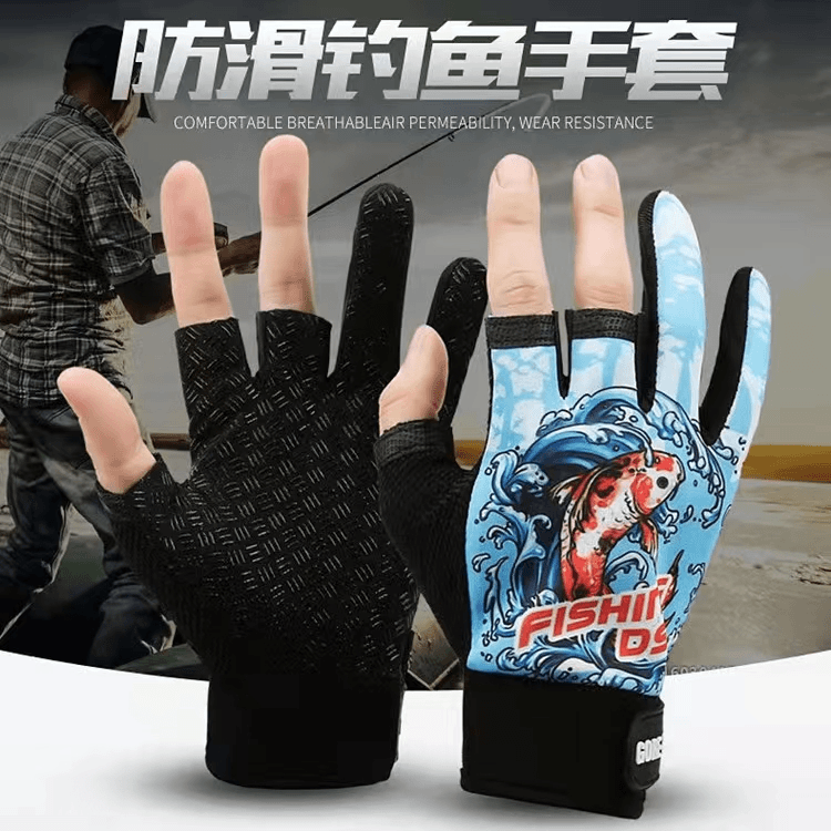 钓鱼竞技手套半指款（蓝黑色）