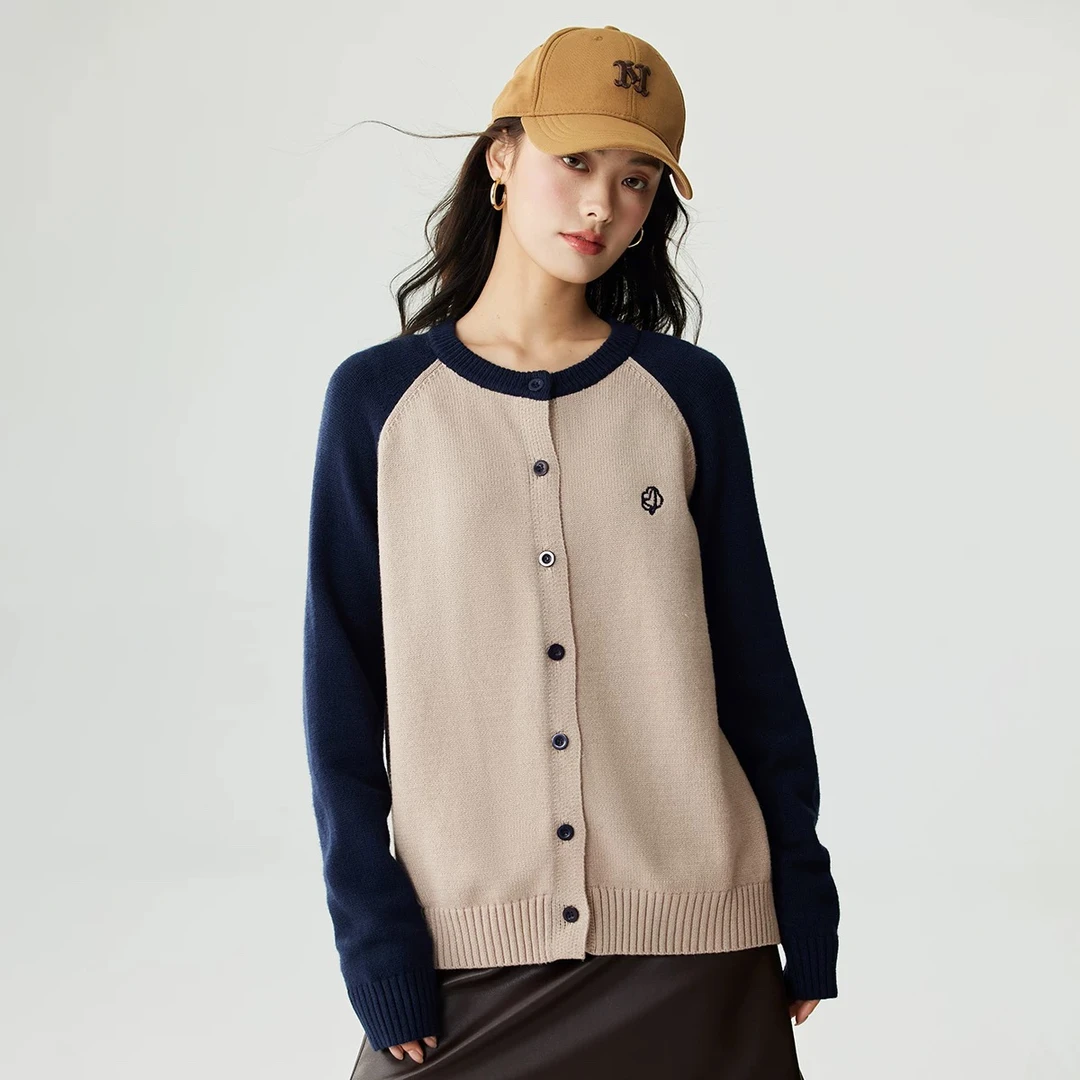 【艾美专属】茵曼毛衣针织开衫圆领慵懒长袖纽扣F18448987