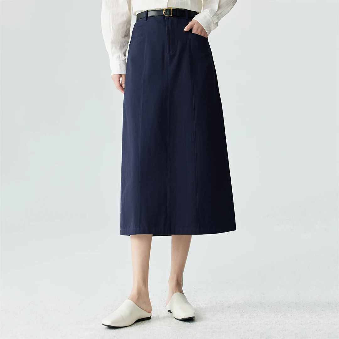 【欧若智性风】茵曼秋季时尚休闲百搭舒适全棉复古通勤开叉半身裙女