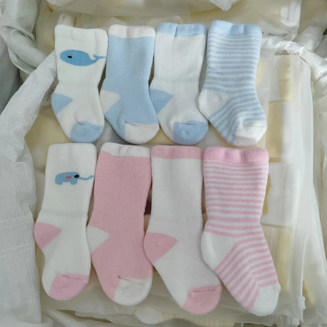 冬季加厚加绒毛圈袜婴儿小腿袜4双精梳中筒袜婴儿袜子松口棉袜