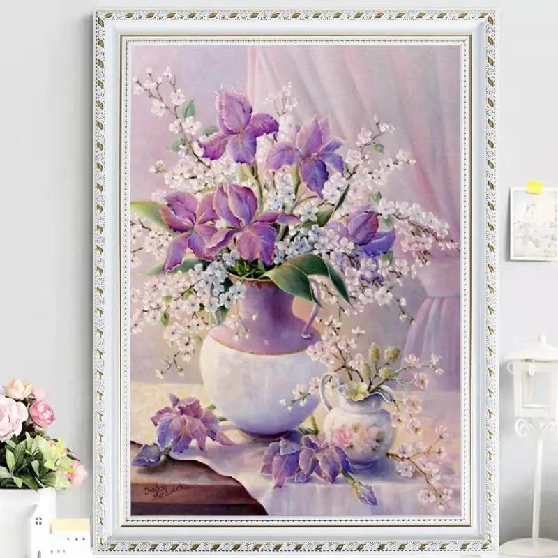 【新疆包邮】2023新款带框花瓶满钻手工钻石画diy点贴粘钻十字绣