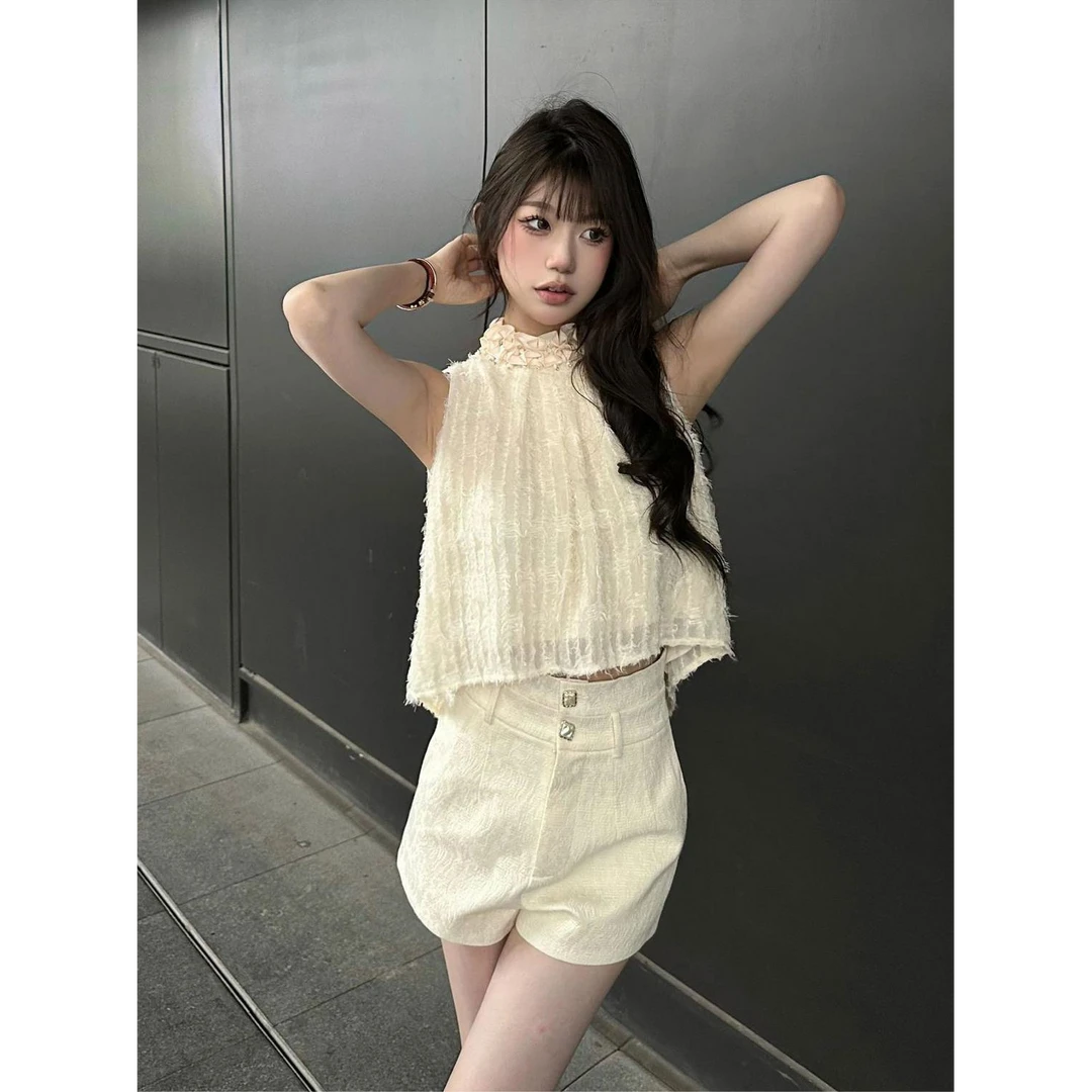 夏季新款网红洋气挂脖衬衫静奢风富家千金防晒上衣女