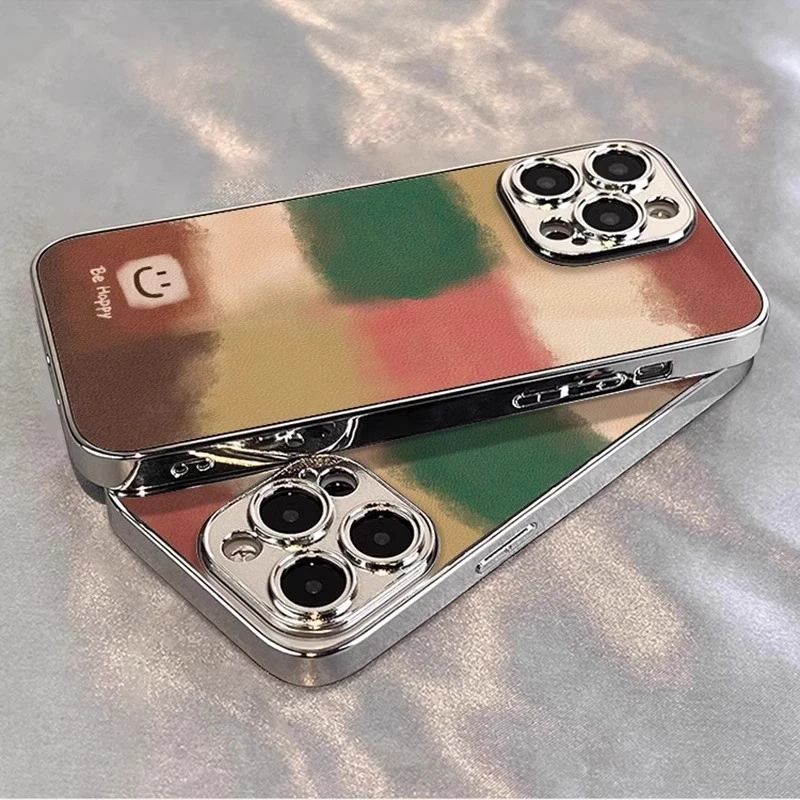 笑脸色块适用苹果16promax手机壳新款iphone15pro保护套小羊皮14p