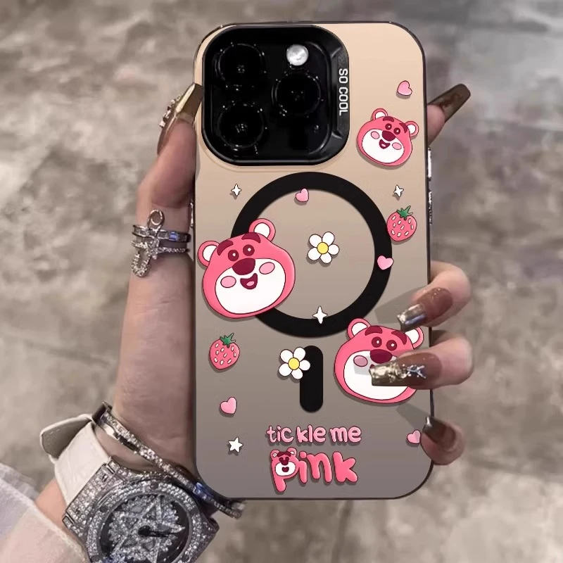 磁吸壳适用苹果17promax手机壳可爱草莓熊头iPhone16pr网红潮牌15