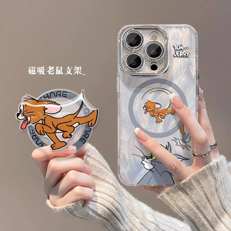 猫和老鼠磁吸支架适用苹果16promax手机壳iphone15pro情侣镜头膜