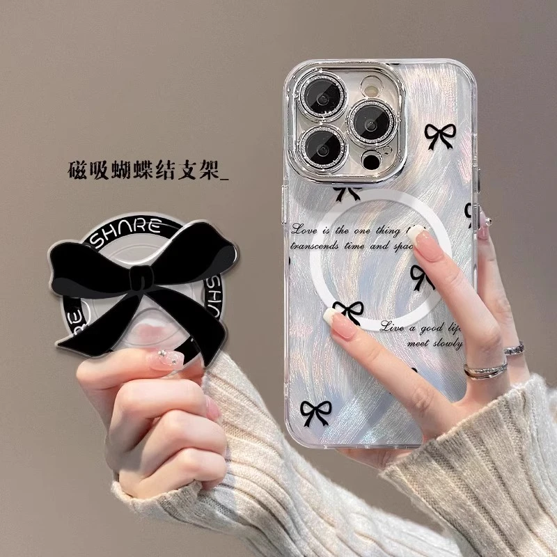 满屏蝴蝶结磁吸支架适用苹果17promax手机壳16pro自带镜头膜15por