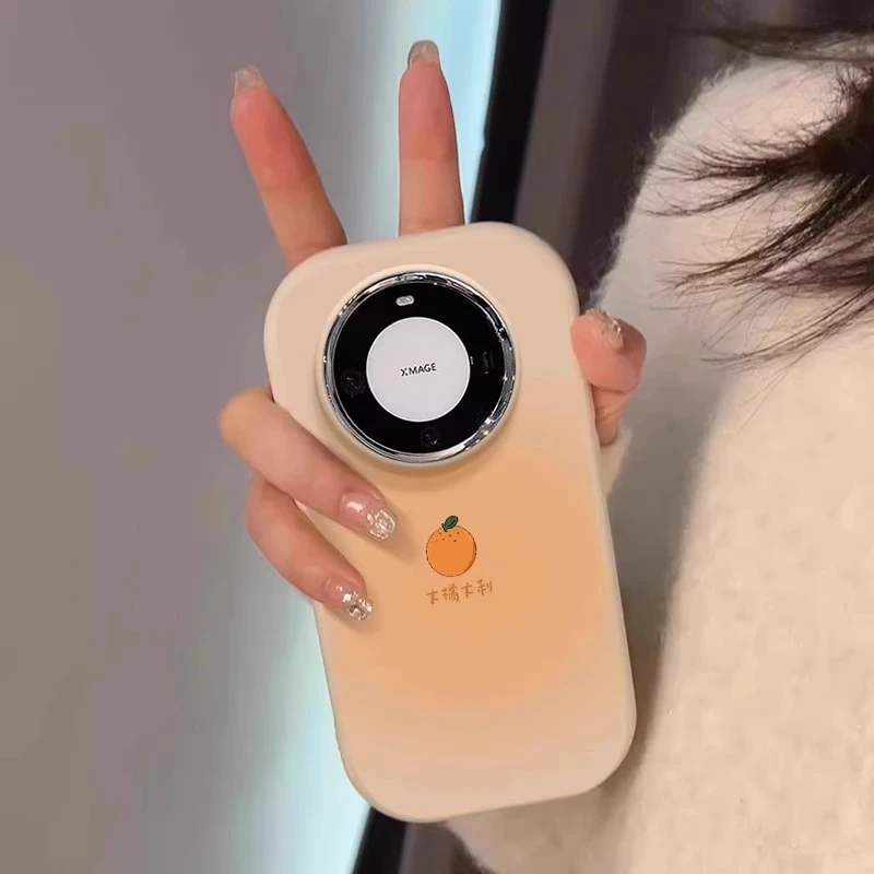 晕染橘子适用华为mate60pro手机壳可爱彩绘50保护套Pura70文艺p70