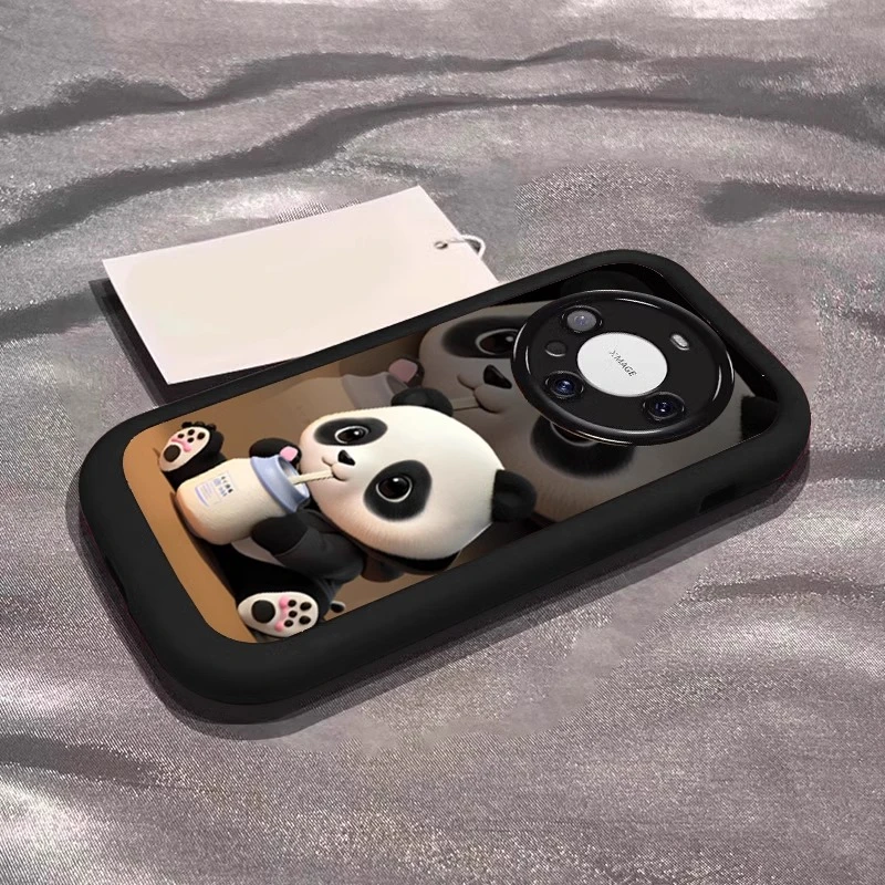 奶罐熊猫适用华为mate60pro手机壳时尚pura70泡芙壳硅胶70pro复古