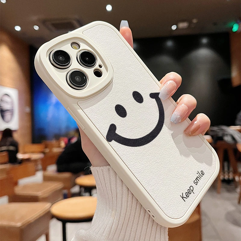 适用苹果15promax手机壳简约笑脸情侣新款iphone14pro小众13情侣p