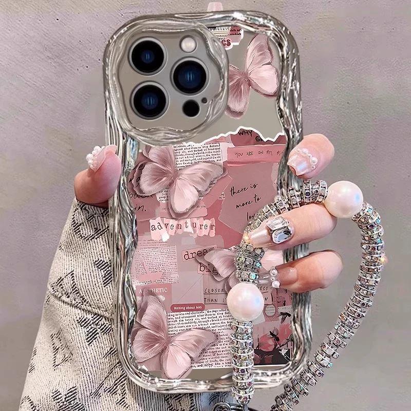 粉色蝴蝶适用苹果15promax手机壳轻奢小香风iPhone14pro网红13por