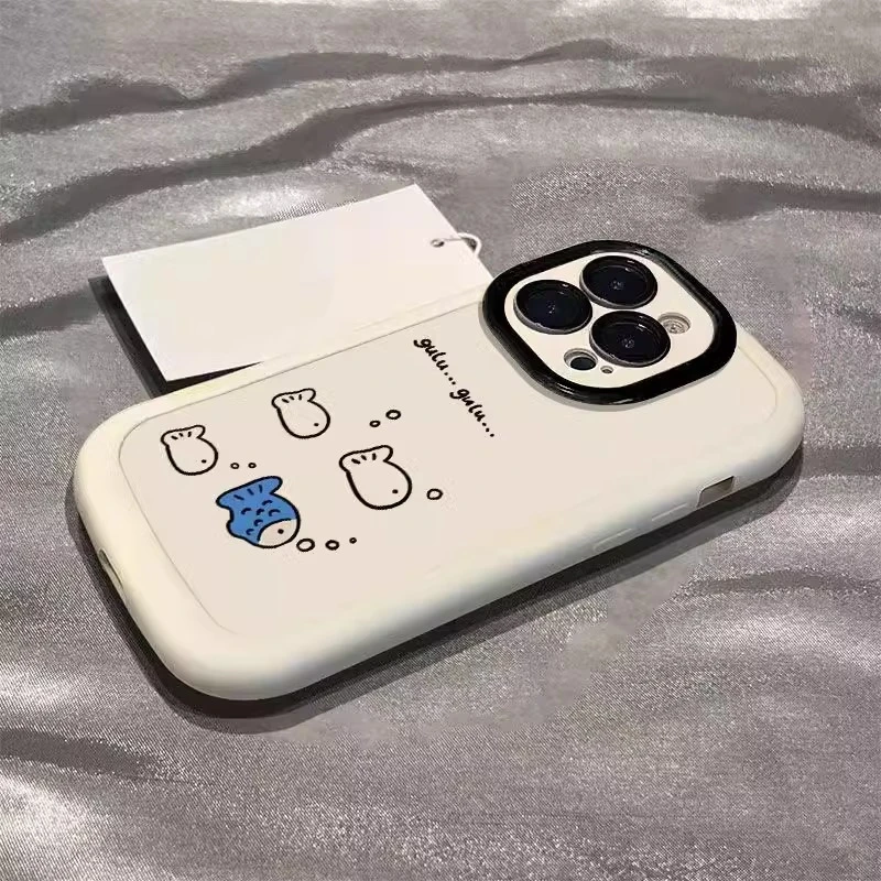 线条小鱼鱼适用苹果16promax手机壳iPhone15pro卡通14p创意保护套
