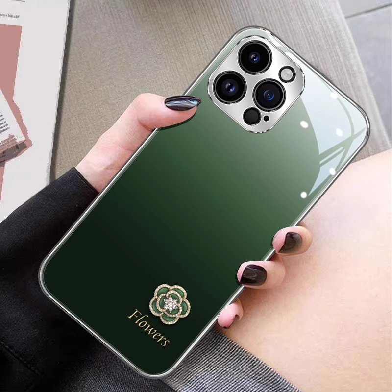 苍绿山茶花适用苹果15手机壳15promax新款iphone14pro镜头全包13p
