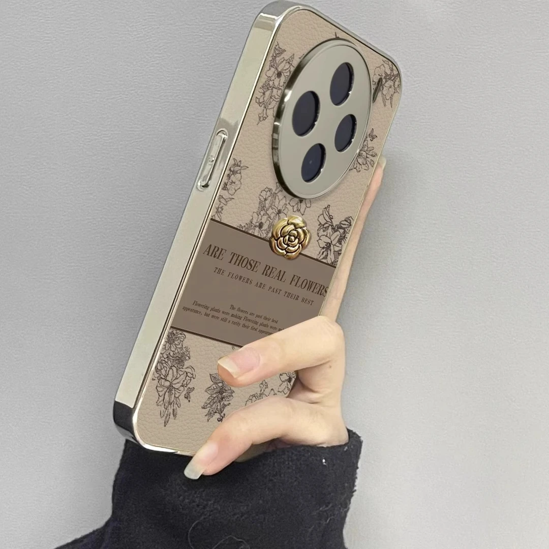 皮纹山茶花适用vivox200pro手机壳立体公仔X100S电镀复古200mini