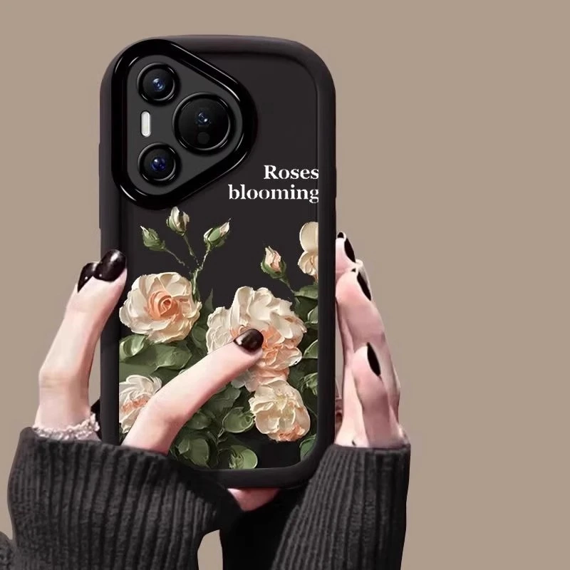 油画花朵适用华为pura70手机壳p70pro复古pura70pro十清冷感ultra