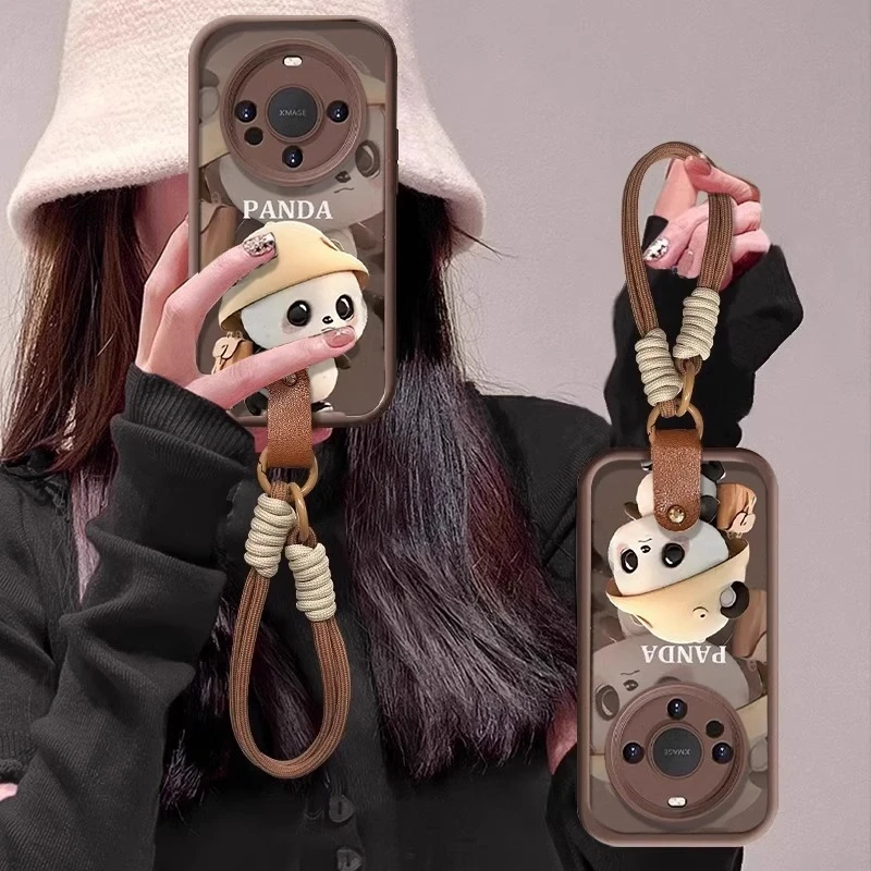 适用华为mate60pro手机壳新款小羊皮pura70可爱熊猫pura70pro+女p