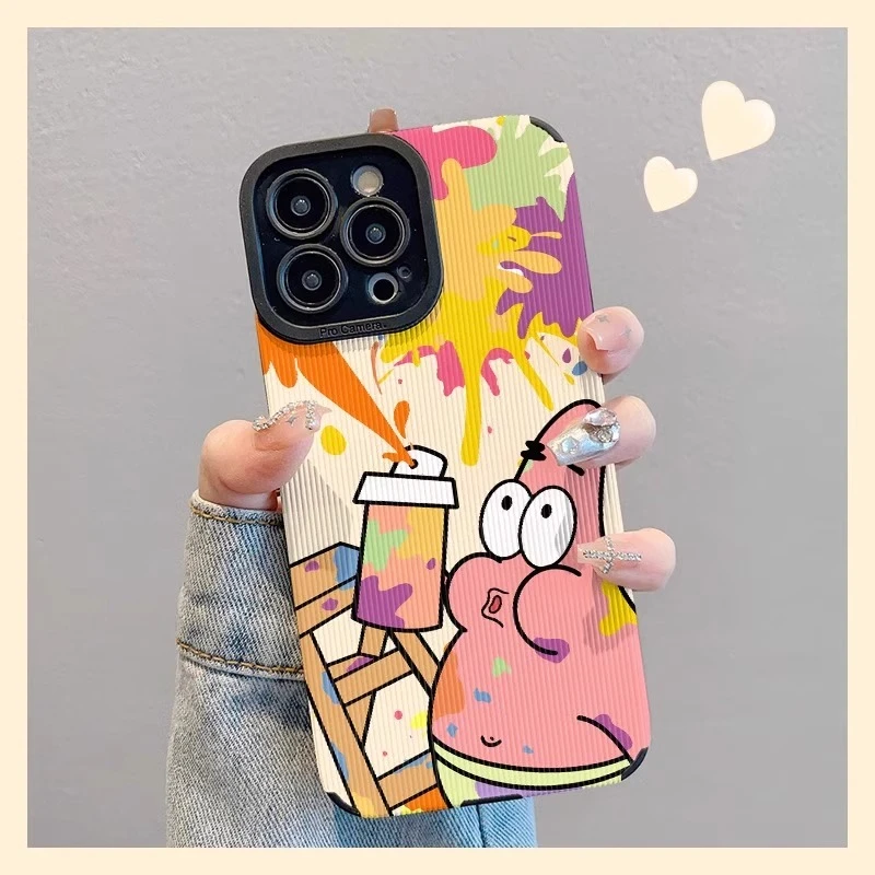 适用苹果15promax手机壳涂鸦海绵宝宝派大星iphone14pro保护套13p