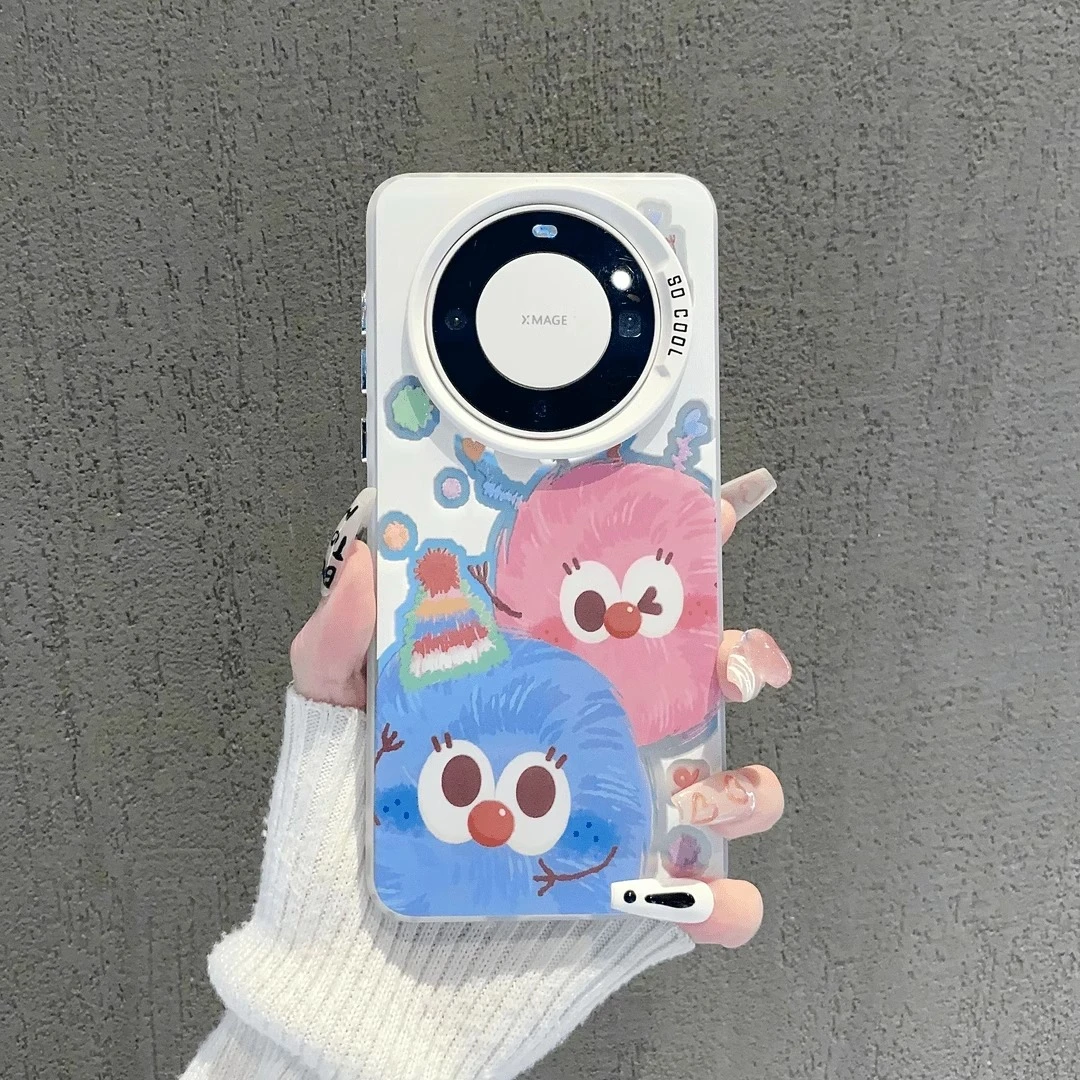 彩色可爱煤球适用华为mate60pro手机壳新款彩绘Pura70磨砂彩银p50