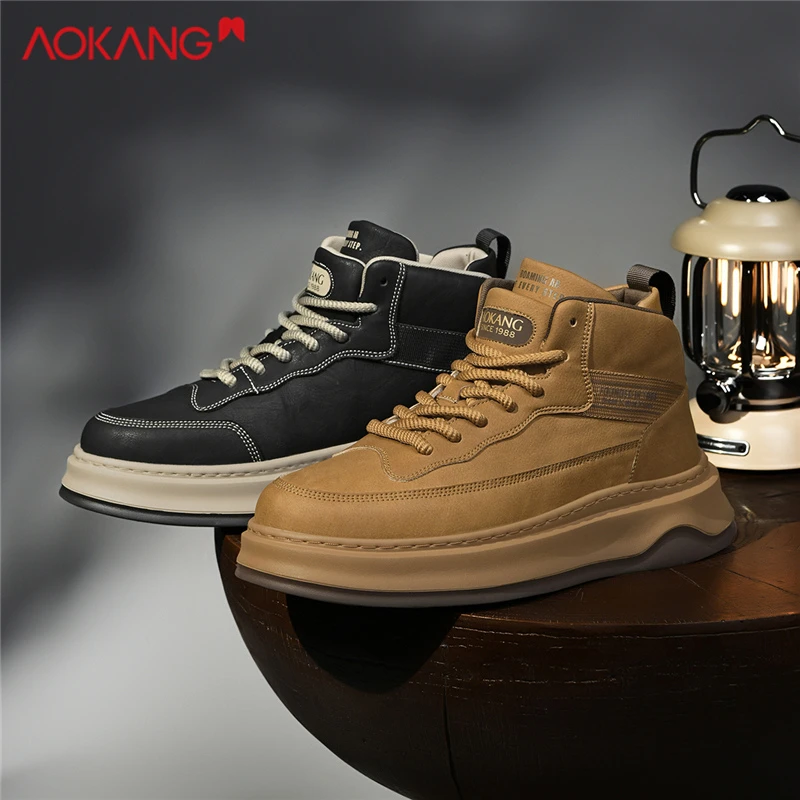 2025秋季休闲男士时尚百搭真皮潮流潮鞋厚底马丁靴