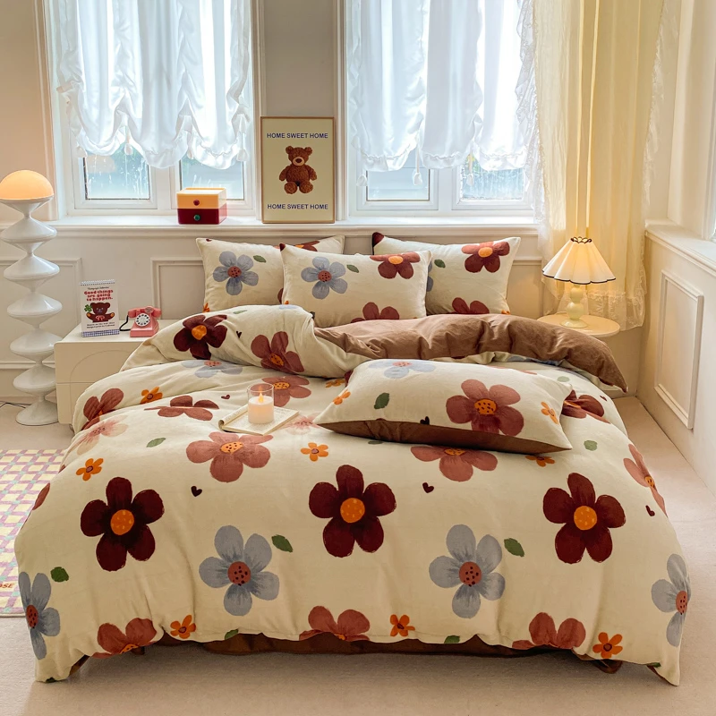 小清新冬季加厚牛奶绒四件套学生床上用品保暖三件套双面绒被套3