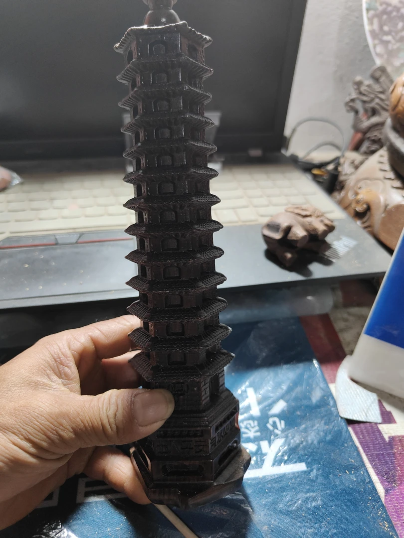 紫光檀宝塔摆件工艺品精雕