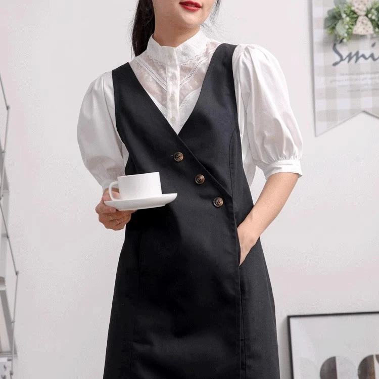 围裙厨房家用法式奶茶花艺店烘培店文艺小清新印字定制logo工作服