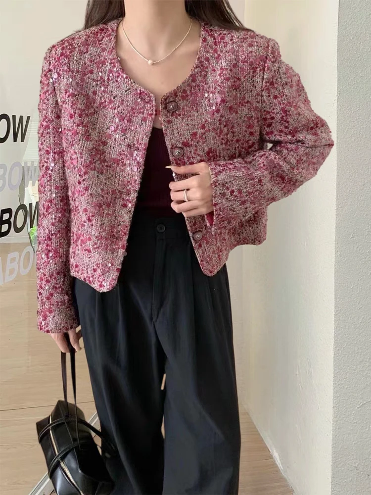 24115欧洲站圆领小香风粗花呢短款外套女新款时尚百搭