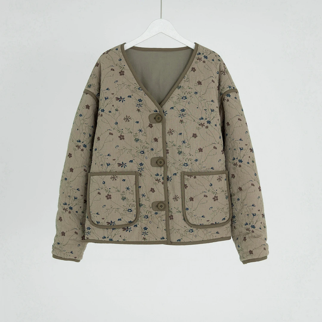 （几里）植物色系秋冬百搭休闲碎花棉袄衣长61胸围120 107031