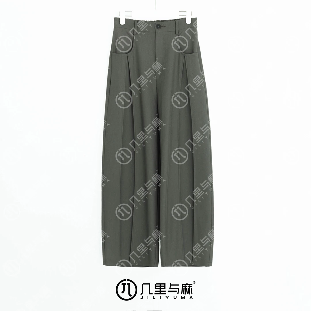 （几里）霜沏-气质时尚修身设计感长款休闲裤 裤长100 1071546