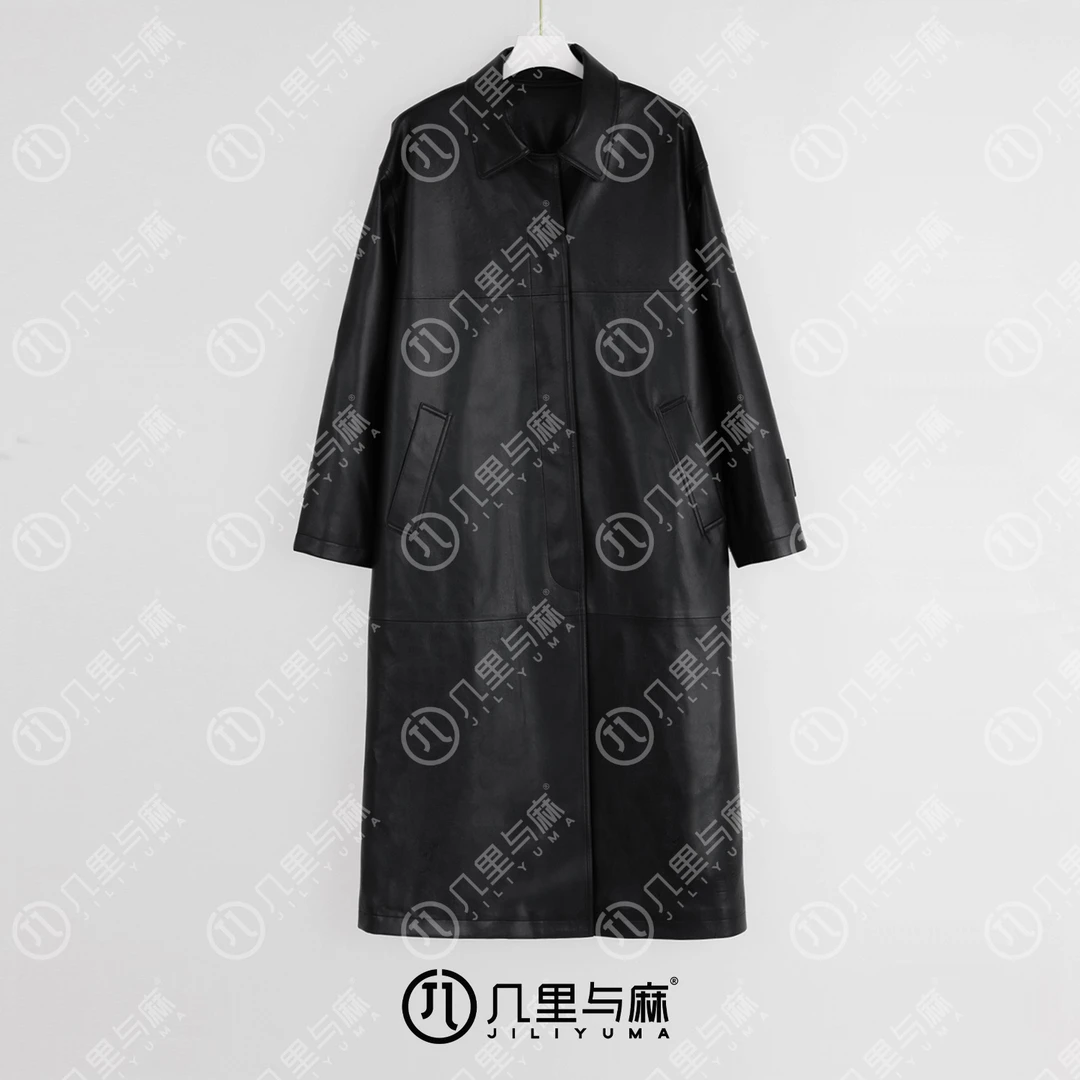 （几里）斩尘箫-长款气质皮衣外套 衣长115 胸围114 1080633