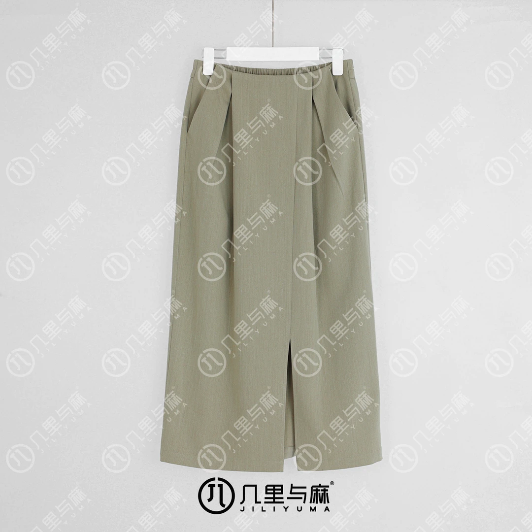 （几里）青丘-时尚纯色文艺百搭半身裙 裙长87 1071492