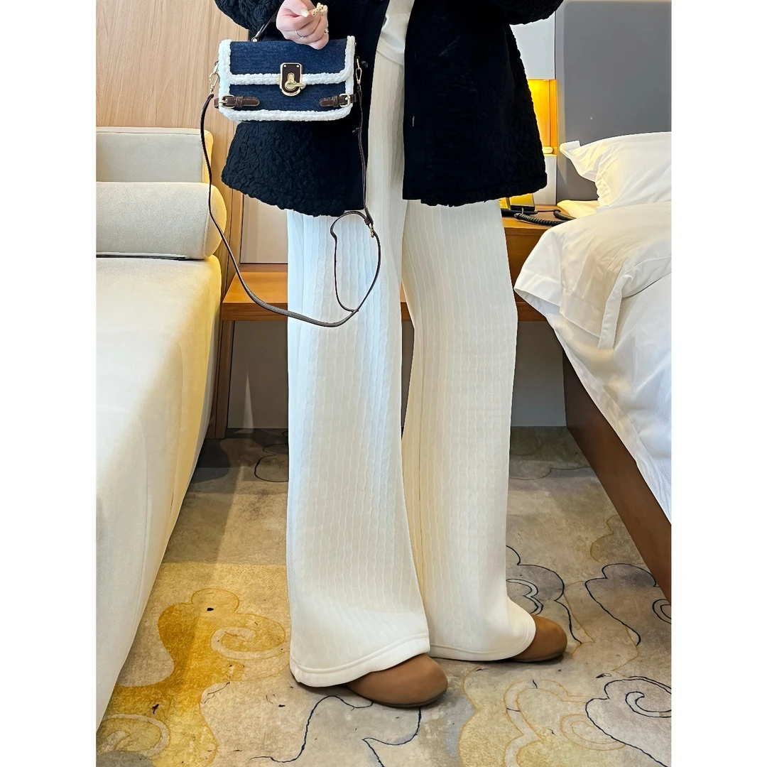 断码捡漏~温暖过冬 / 加绒雪尼尔阔腿裤3917花契200斤胖mm冬季